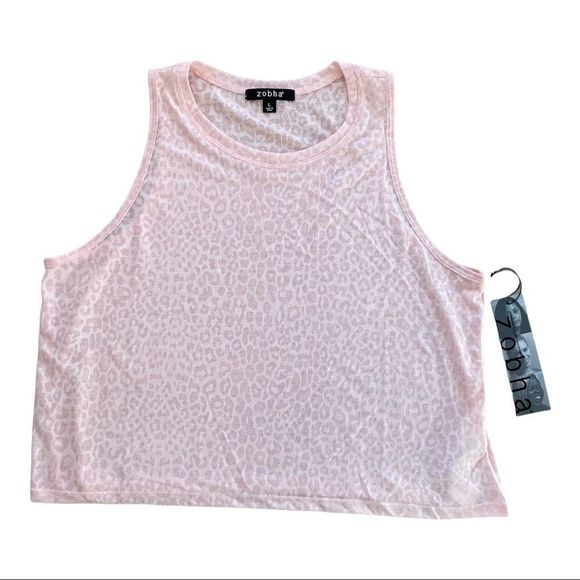 NWT Zobha Pink Leopard Essie Crop Tank size Large - Picture 2 of 5